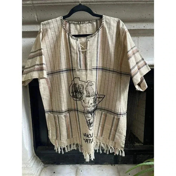 Hakuna Matata‎ Men's African Kenyan Shirt Large Brown Animals Zoo Safari - Picture 1 of 9